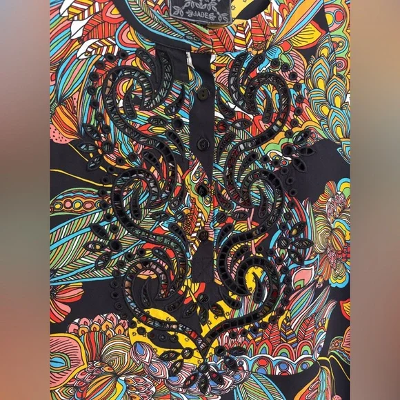 Johnny Was Camelia Lace Eyelet Silk Tunic Blouse 1X - Picture 7 of 12